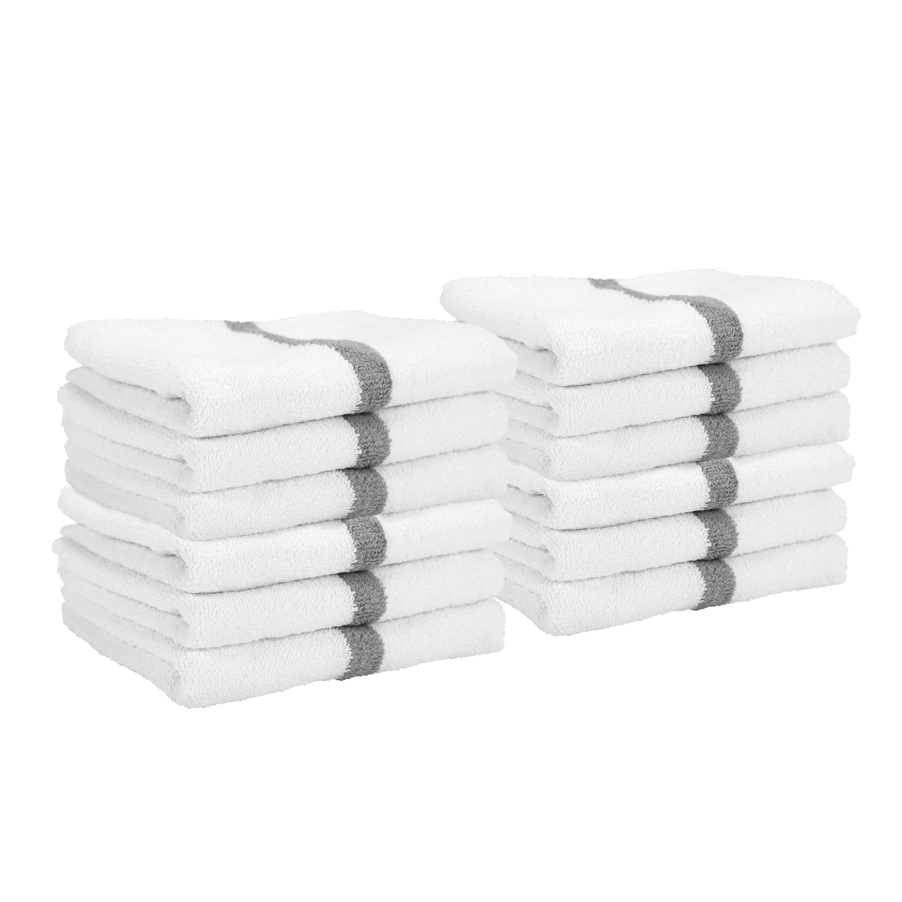 Arkwright Power Gym Hand Towels (12 Pack), 16x27 in., Soft Cotton, White with Grey Stripe