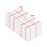 Arkwright Premier Kitchen Dishcloths 12 Pack, Cotton, 13x13 in, White with Saffron Red Windowpane Stripes