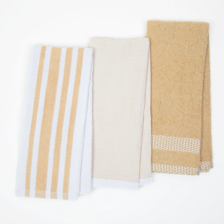 Arkwright Premium Weave Yarn Dyed Kitchen Towel Set (6 Pack), Cotton, 16x26, Tan and White, Size: 3 Pack