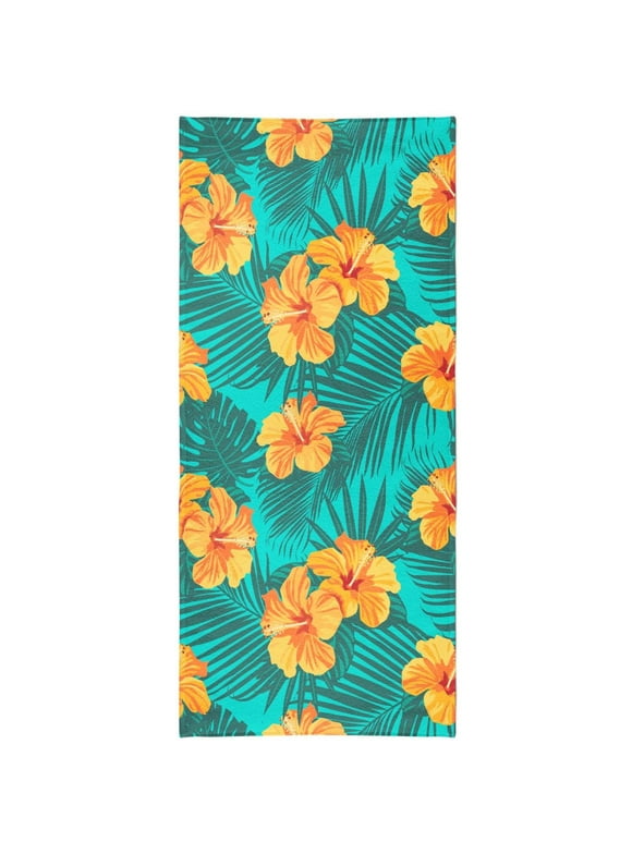 Arkwright Printed Velour Beach Towel, 30x60 in., Soft, Flowers Design, Green and Orange Decorative Nature Pattern