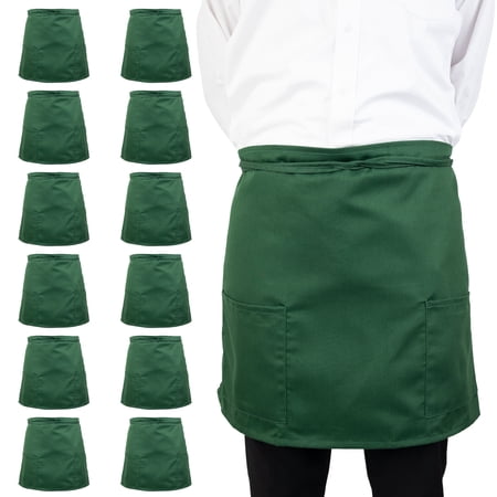 Arkwright Server Half Bistro Aprons (18x30, 12-Pack), Two Patch Pockets, Poly/Cotton, Adjustable, Hunter Green