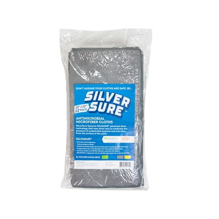 Arkwright SilverSure Antimicrobial Cleaning Cloths (Pack of 12), 12x12 in., Grey, Multipurpose