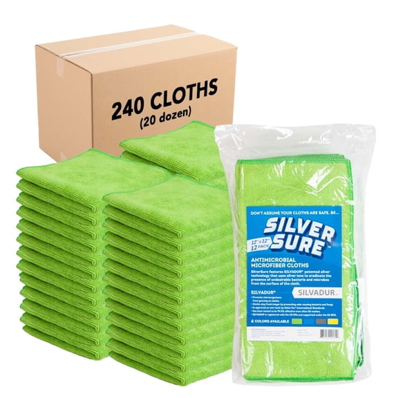 Arkwright SilverSure Antimicrobial-Treated Cleaning Cloths (Bulk Case of 240), 12x12 in., Green