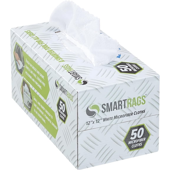 Arkwright Smart Rags in Box - (Pack of 50) Lint Free Microfiber Cleaning Cloth, Scratch & Streak-Free, Dispensable Wash Towels for Cars, Window Glass, and Auto Shop, 12 x 12 in, White