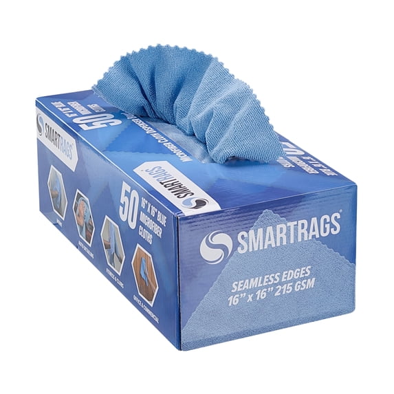 Arkwright Smart Rags (Box of 50) - Reusable Microfiber Cleaning Cloths for Home, Auto Shops, 16 x 16 in, Blue