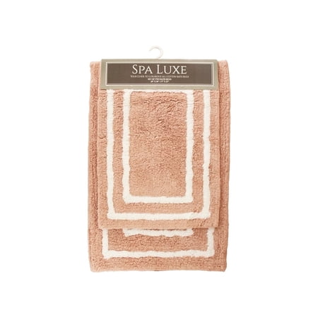 Arkwright Spa Luxe 2-Piece Bath Rug Set, 17x23 & 20x30, Bordered Pattern, Cotton with Latex Backing, Rose Smoke Color