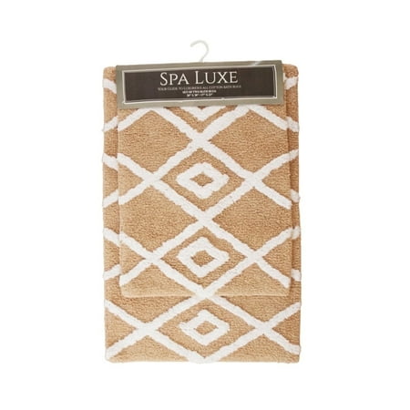 Arkwright Spa Luxe 2-Piece Bath Rug Set, 17x23 & 20x30, Criss-Cross Pattern, Cotton with Latex Backing, Beige