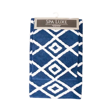 Arkwright Spa Luxe 2-Piece Bath Rug Set, 17x23 & 20x30, Criss-Cross Pattern, Cotton with Latex Backing, Blue