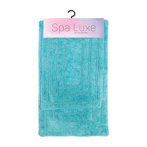 Arkwright Spa Luxe 2-Piece Bath Rug Set, 17x23 and 20x30, Cotton with Latex Backing, Solid Color Pattern, Aqua