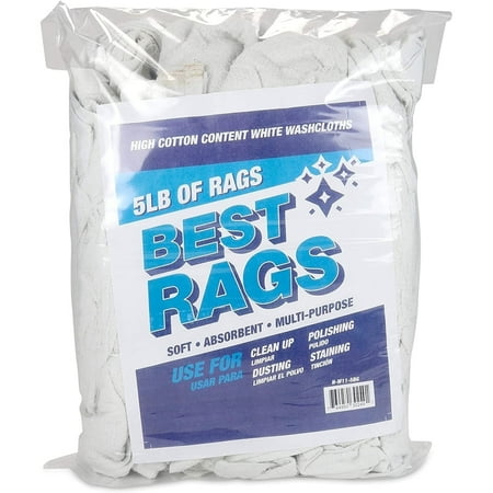 Arkwright Terry Cleaning Rags (5 lb Bag), Cotton Blend, Washcloth Sized 11x11 to 13x13, White