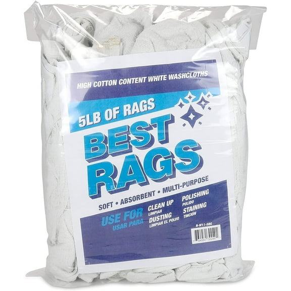 Arkwright Terry Cleaning Rags (5 lb Bag), Cotton Blend, Washcloth Sized 11x11 to 13x13, White