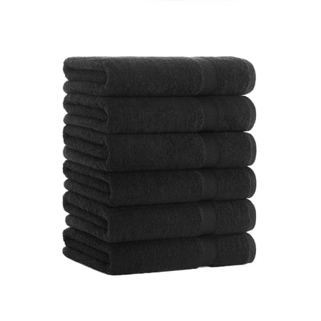 Arkwright True Color Bath Towels (6-Pack), 25x52 in., Ring Spun Cotton, Black