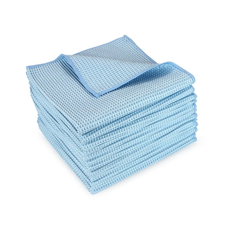Arkwright Waffle Weave Cleaning Cloths (Pack of 12), Microfiber, 16x16, Multipurpose, Blue