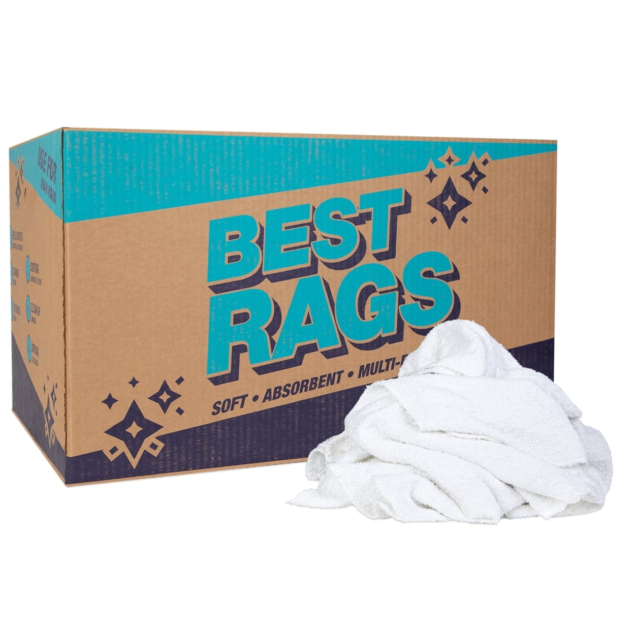 Arkwright White Terry Cloth Rags (50lb Box), Large Size - 20x20 to 24x24,  Bulk Rags for Multipurpose Cleaning
