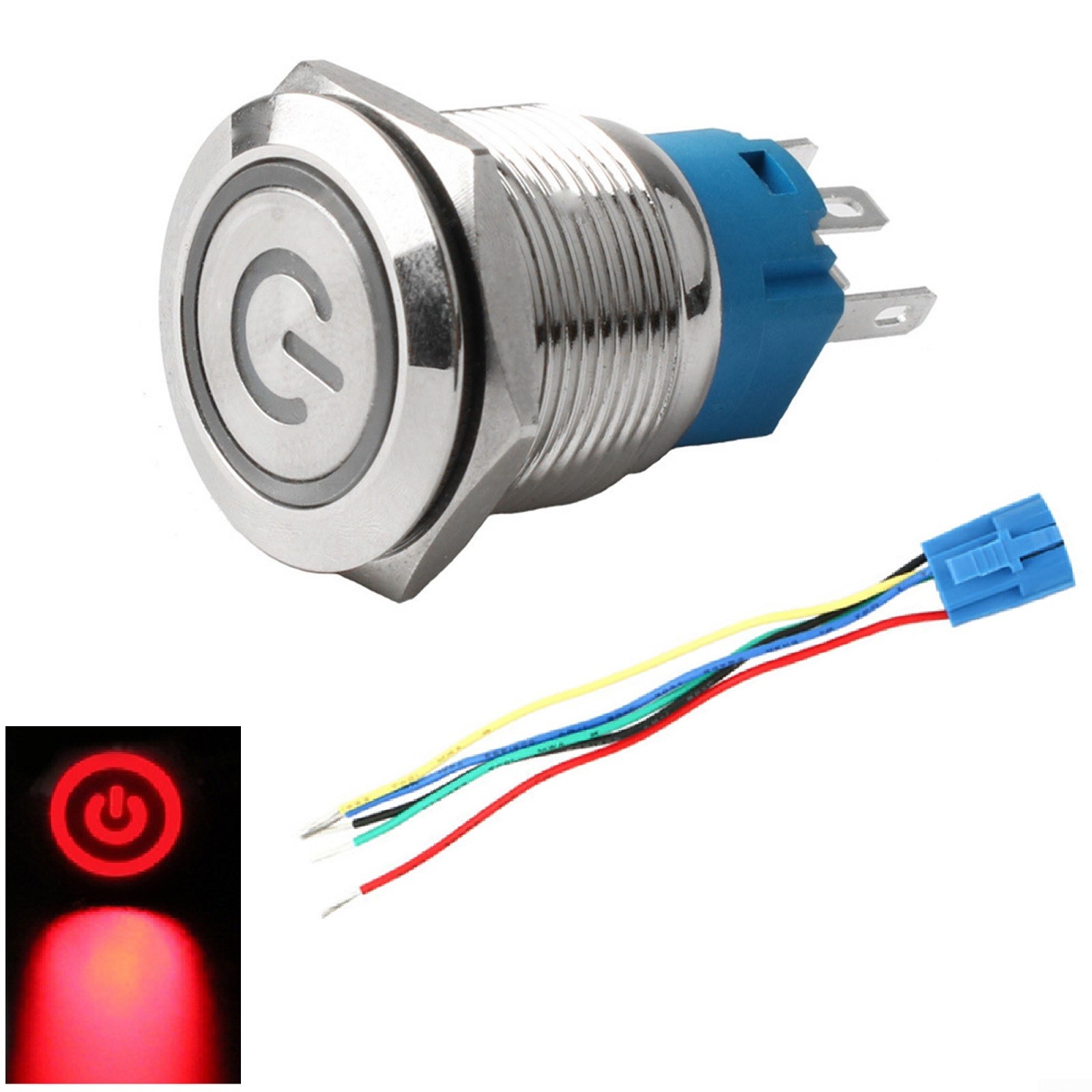 12V LED Momentary Metal 5Pin 19mm ON/OFF Return Car Push Button