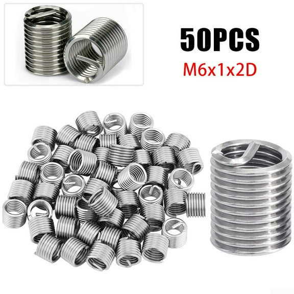 Arkzeo 50PCS Wire Thread Insert Screw Bushing M6*1*2D Thread Repair Stainless Steel
