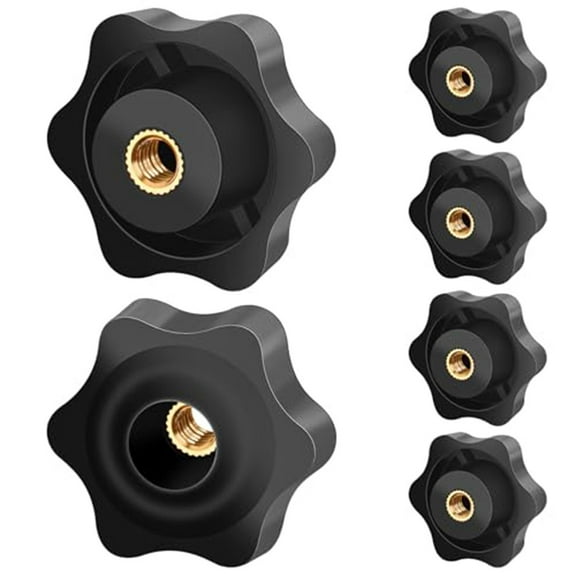 Arkzeo 6PCS M6 38mm Clamping Nuts Knob Grip Screw Plastic Star Nuts For Machines black