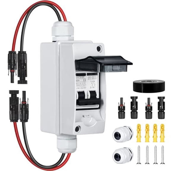 Arkzeo Solar Panels Disconnect Switch DC 400V 2 Poles Outdoor Circuit Breaker Box IP65