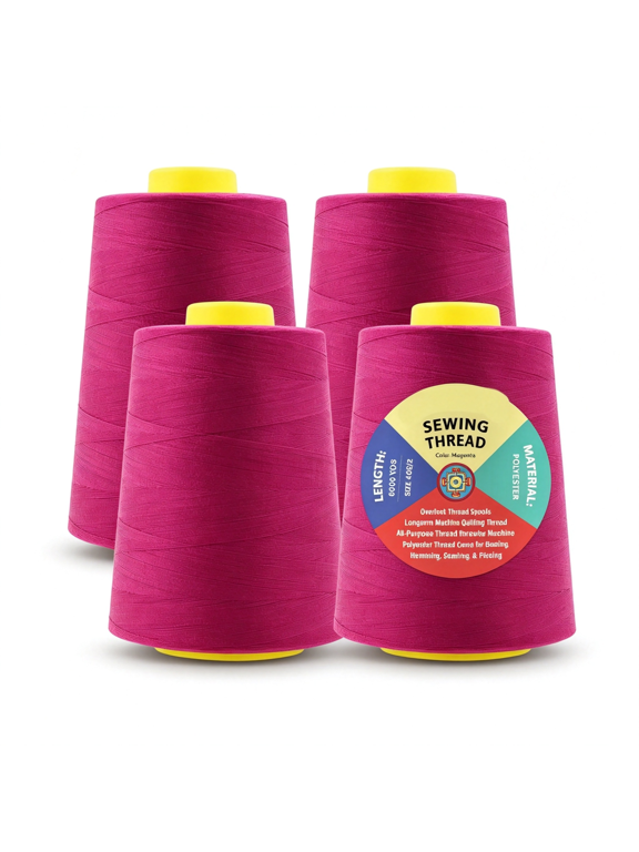 40S/2 Magenta Polyester 4 Pack of Serger Threads Cones | 24000 Yds Spools, for Sergers, Overlock, Quilting, Sewing Machine, Piecing, Hand Embroidery, Garment Sewing