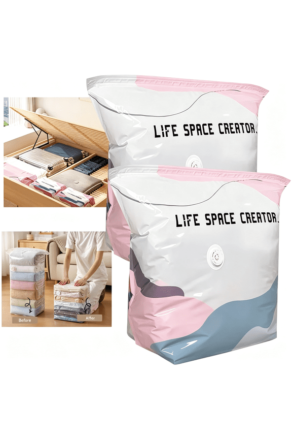 Large Capacity Vacuum Bags No Pump Needed,Press&Seal Vacuum Storage Compression Bags,Reusable Space Saver Bags for Clothes Comforters Blankets Bedding Travel Home Organization(2,S 272012")