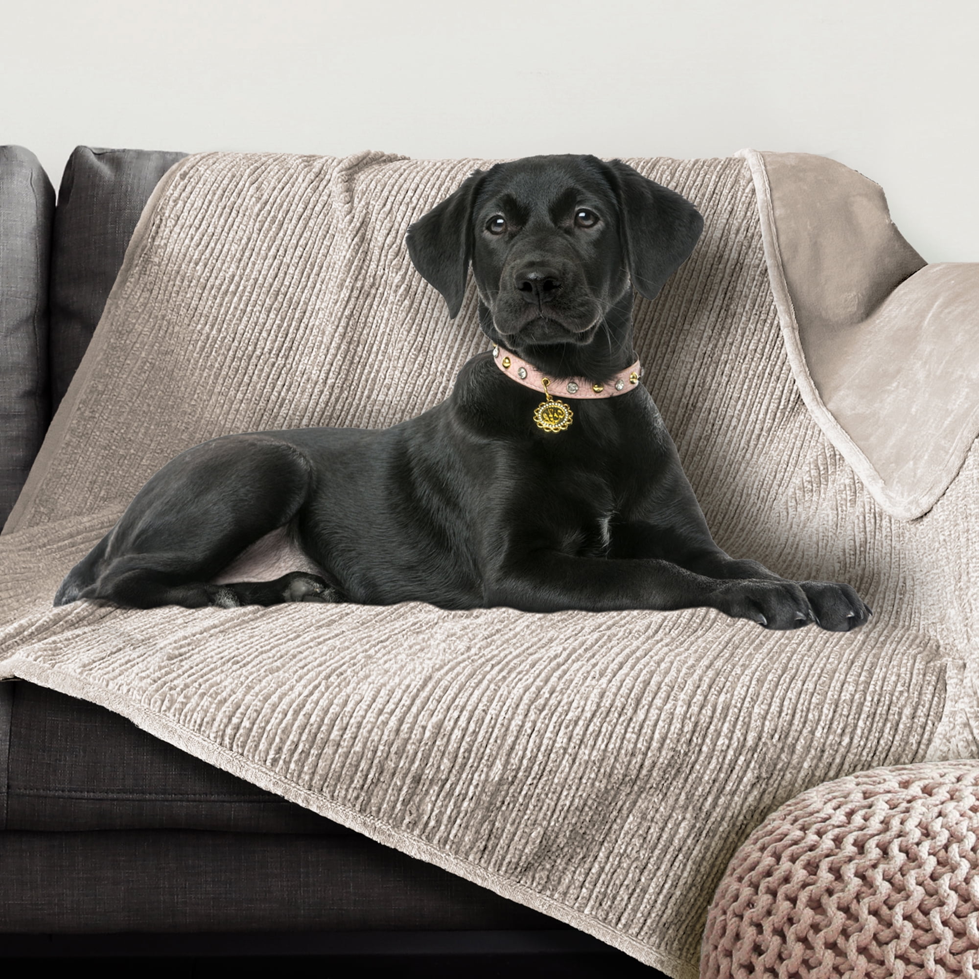 Taupe Waterproof Reversible Plush Pet Blanket 60" x 70"
