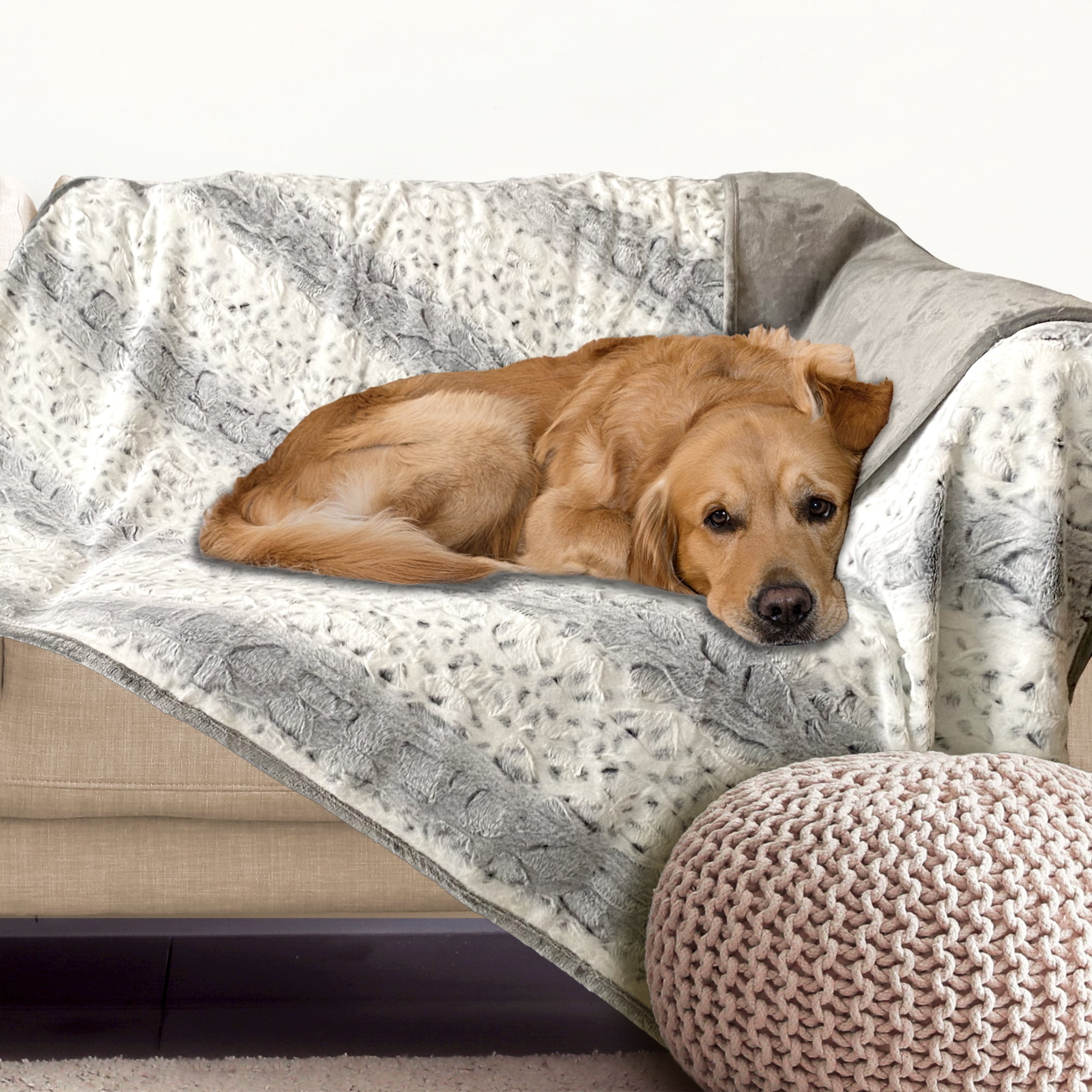 Silver Reversible Waterproof Faux Fur Pet Blanket 60" x 70"