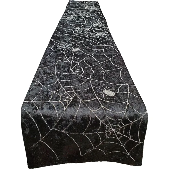 Arlee Shimmering Velvet Embroidered Spider Web Table Runner 13Wx72L Halloween