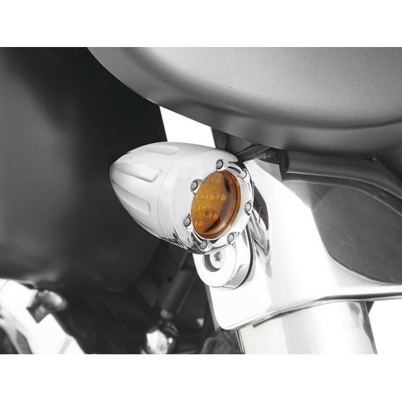 Arlen Ness Deep Cut Turn Signals with Fire Ring LED Amber Lens - Chrome Finish - Amber LED - Dual Filament 12-766