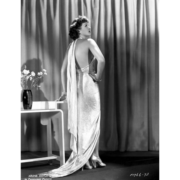 Arlene Judge on Shiny Backless Dress and standing Photo Print (24 x 30)