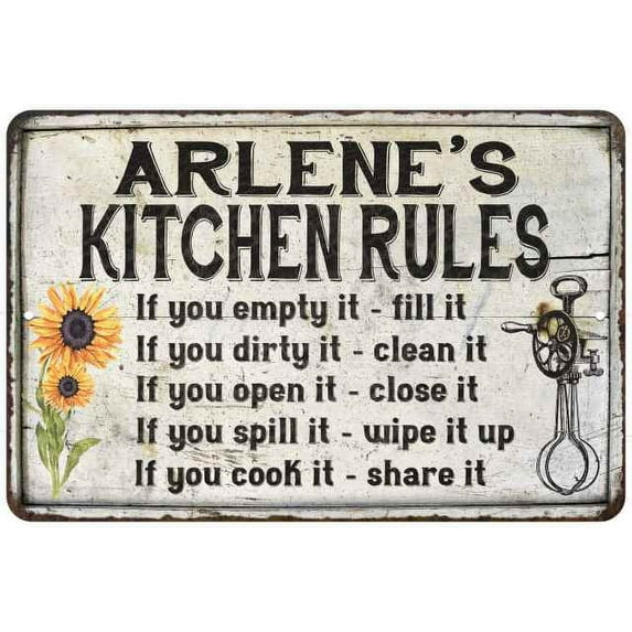 Arlene's Kitchen Rules Chic Sign Vintage Decor 8 x 12 High Gloss Metal 208120032228