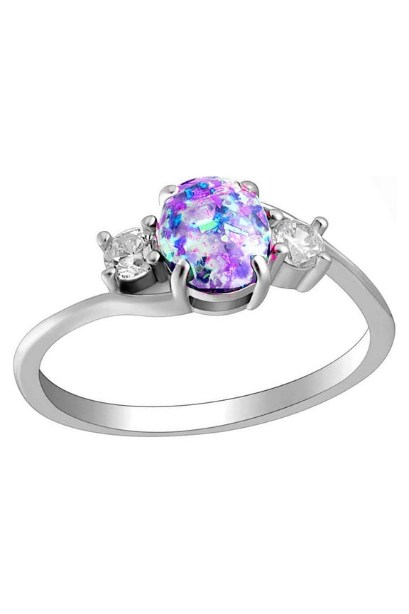 Arlette Simulated Fire Green or Purple Opal Ring Womens Engagement Ginger Lyne Collection