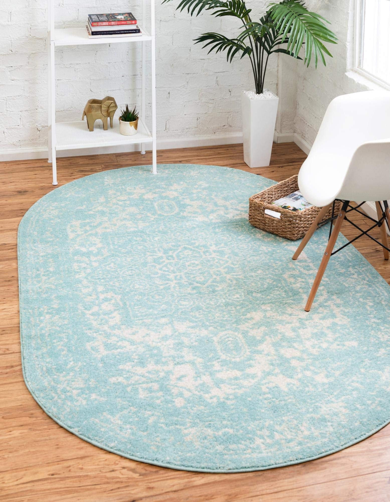 Blue Rug Plan Arlington Collection 3x5 Oval Aqua Rug Medium Pile Polypropylene Rug ...