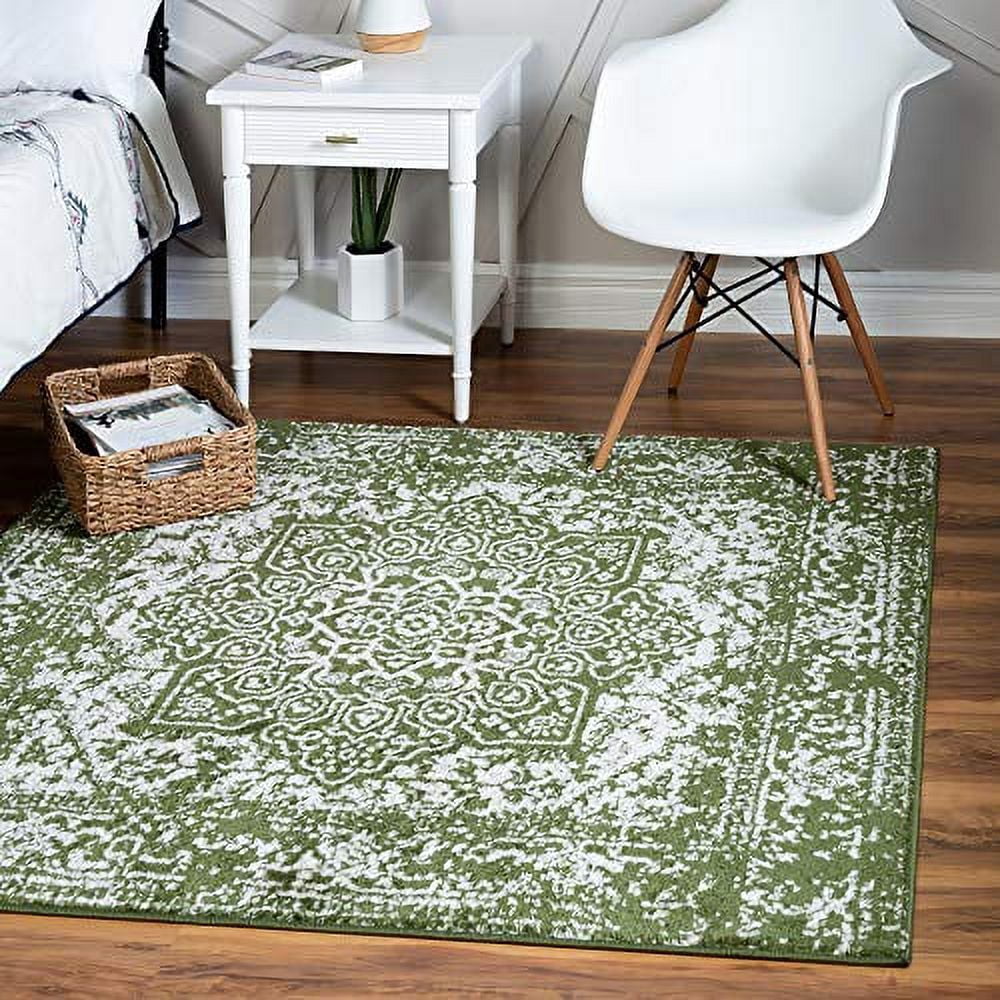 Arlington Collection Rug – 8 Ft Square Green Medium-Pile Rug Perfect ...