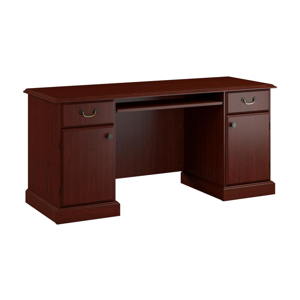 Transitional Brown Home Office Desk with Storage and Keyboard Tray