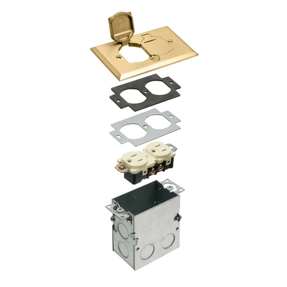 Arlington FLB5331MB Floor Box Kit with Steel Box and Metal Cover - Brass