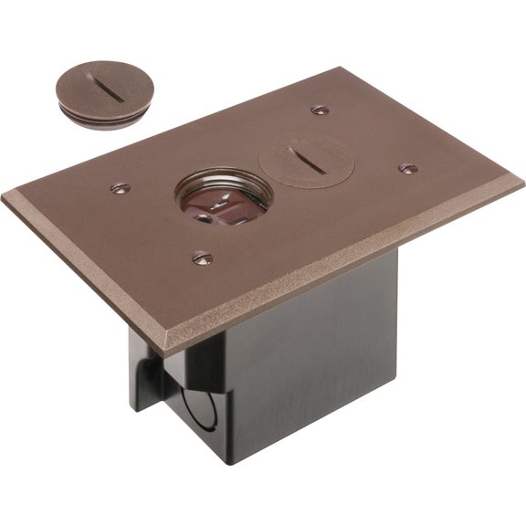 Arlington FLBR101BR Electrical Box Floor Kit with Outlet and Oversized Plastic Plate, 1-Gang, Brown