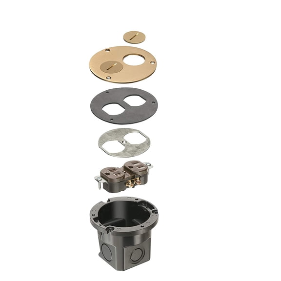 Arlington Industries Arlington FLB3520MB-1 Round Cut Box Kit Cover and Threaded Plugs, for Installed Floors, 1-Gang, Metallic Brass, 1-Pack