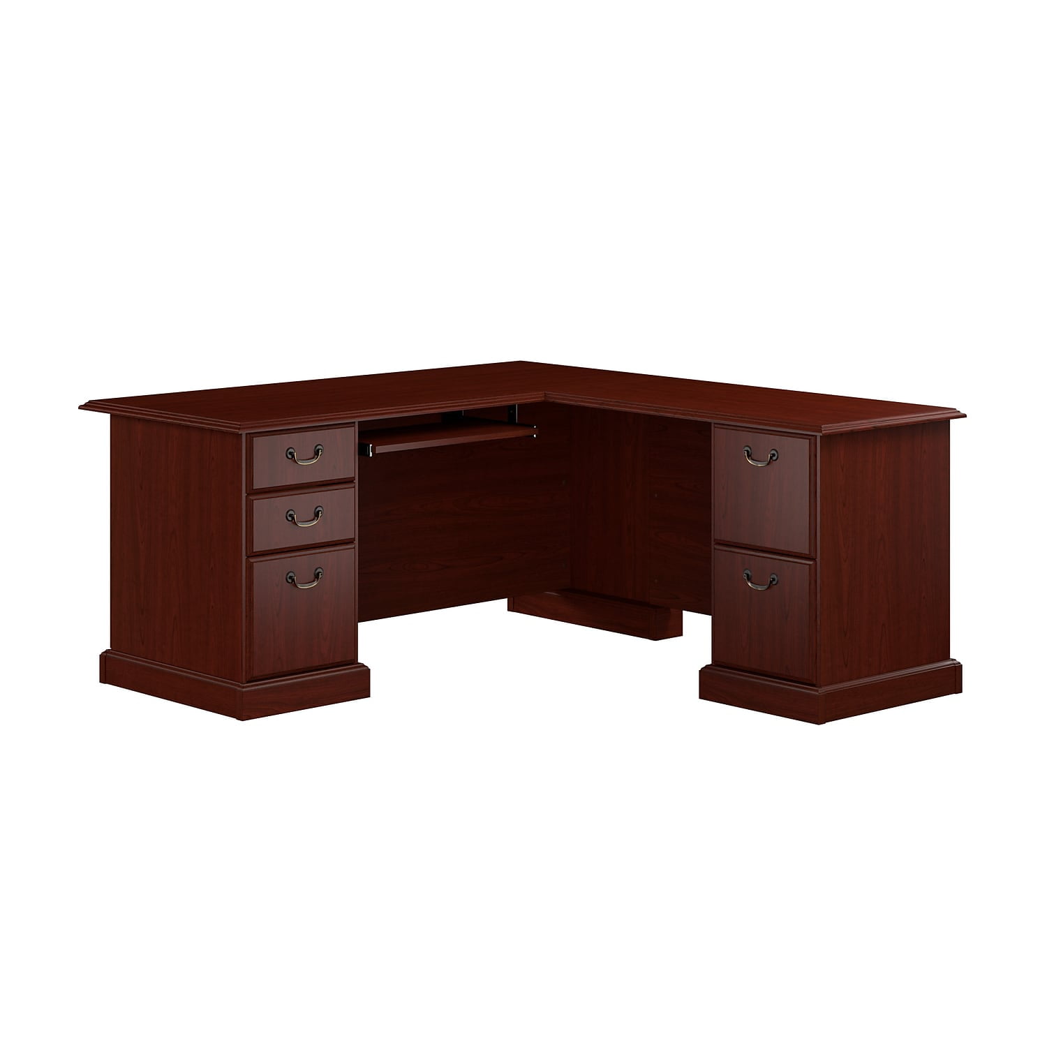 Arlington Brown Wood L-Shaped Executive Desk with Drawers and Keyboard Tray