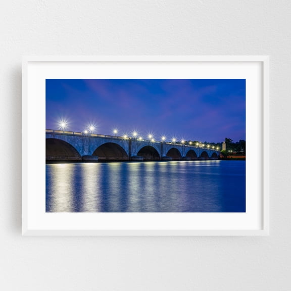 Arlington Memorial Bridge 03 - Washington District of Columbia Photography Bridge Night Sky Water Architecture Cityscape Scenic White Framed Wall Art Print 5 x 7 inches