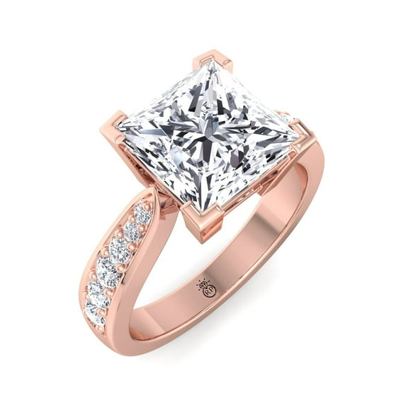 Arlington - Moissanite Princess Cut Lab Diamond Engagement Ring With Sidestones Channel Setting
