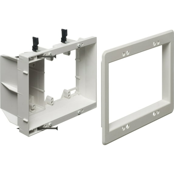 arlington tvbu507-1 tv box recessed outlet wall plate kit, 3-gang, white, 1-pack