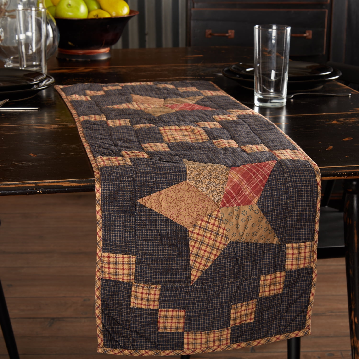Arlington Navy Blue and Tan Cotton Quilted Table Runner