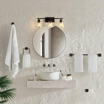 JONATHAN Y Arlo 22.88" 3-Light Vintage Classic Vanity Light with Bathroom Hardware Accessory Set, Oil Rubbed Bronze (5-Piece)
