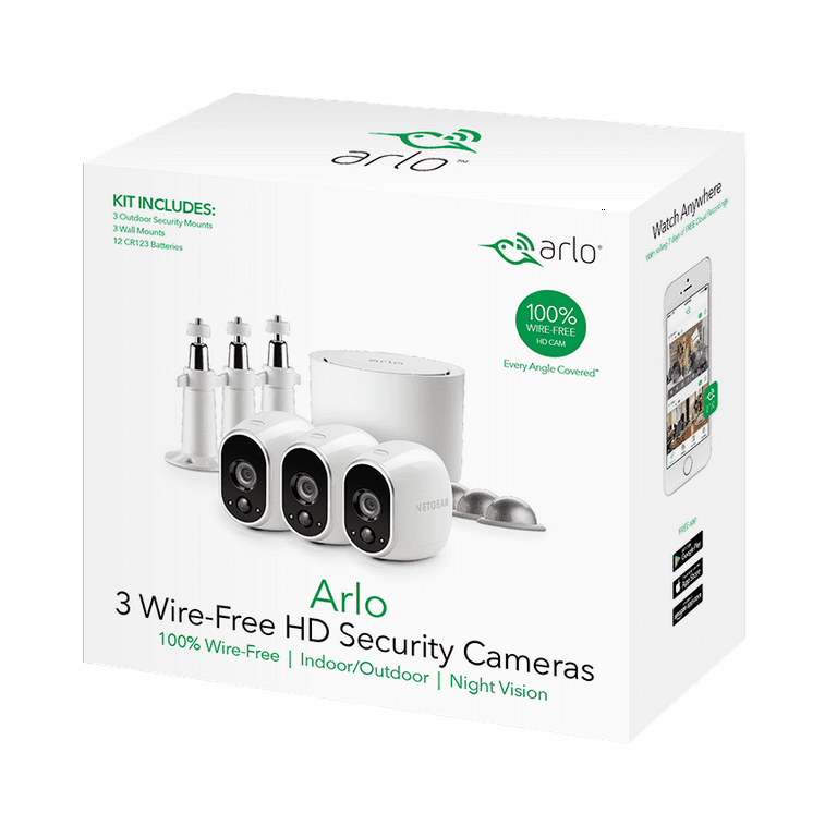 vare brænde planer Arlo 720P HD Security Camera System VMS3330W - 3 Wire-Free Cameras with 3  Additional Wall Mounts and 3 Outdoor Mounts, Indoor/Outdoor, Night Vision,  Motion Detection - Walmart.com