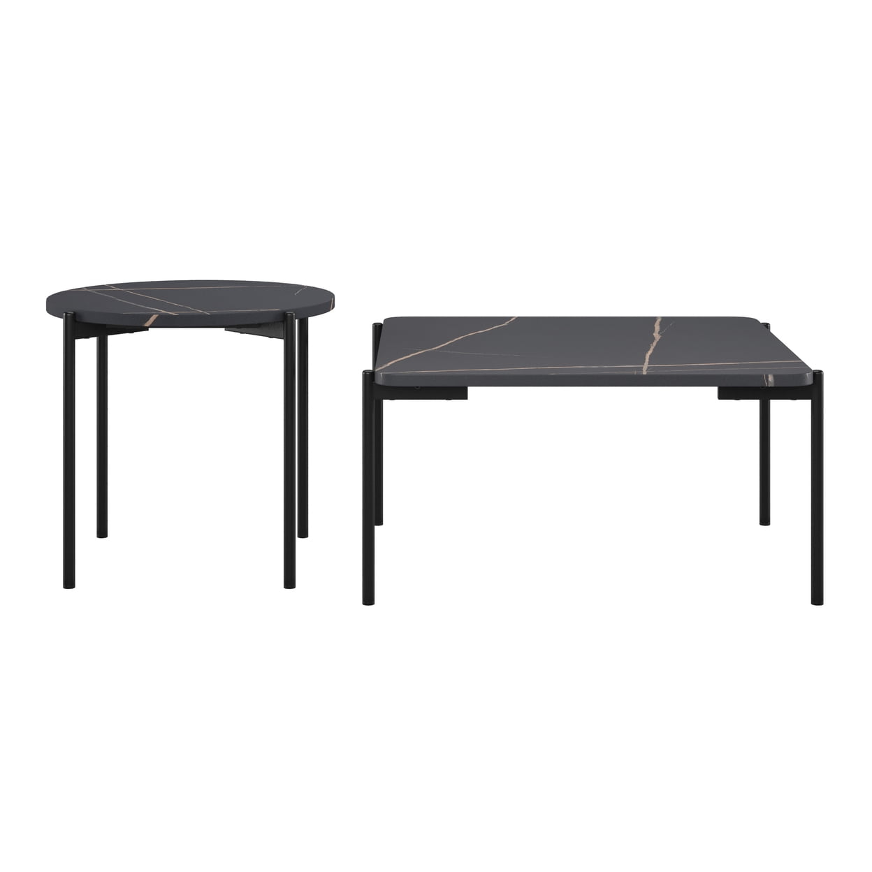 Arlo Black Marble and Wood Nesting Coffee Table Set