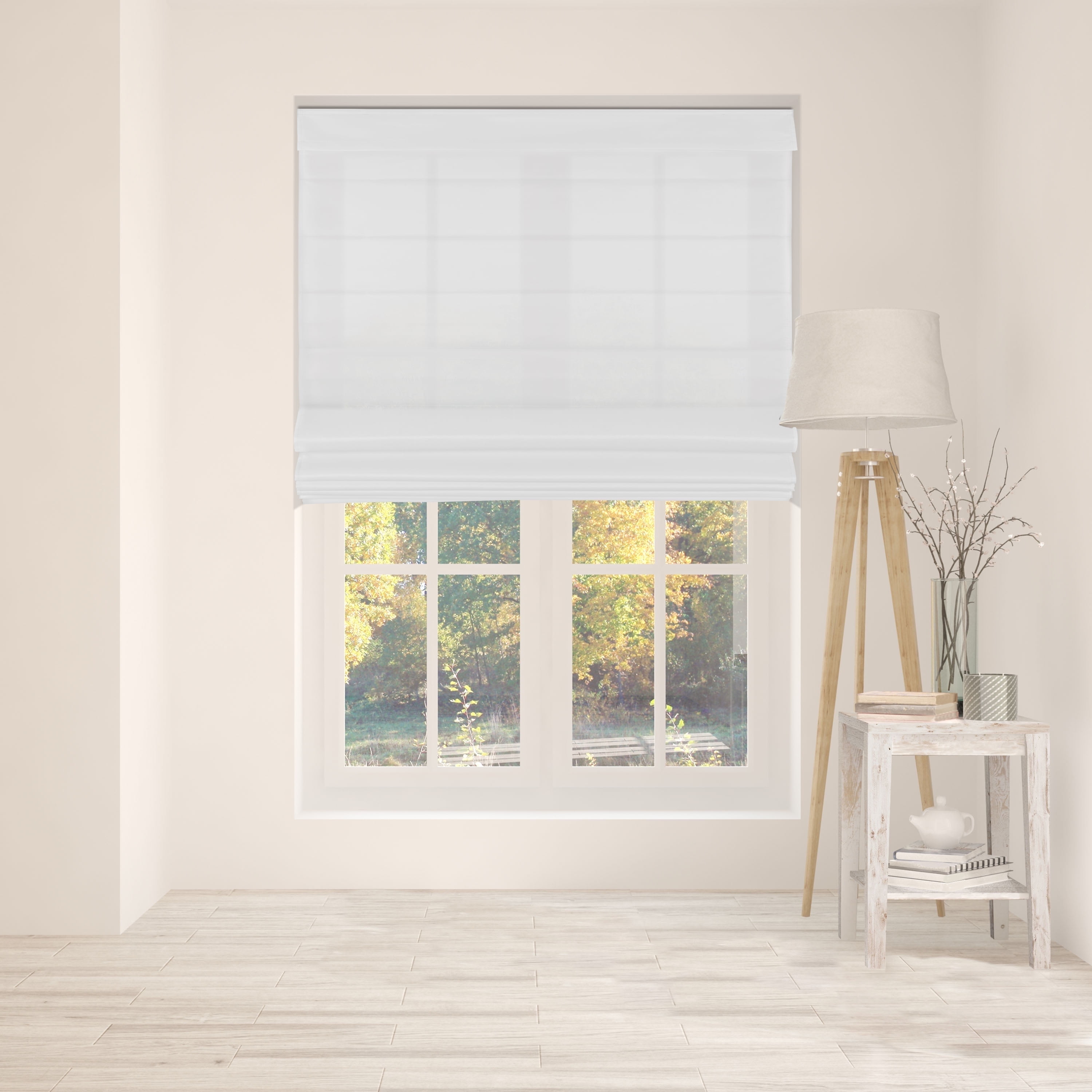 White Cordless Fabric Roman Shades Light Filtering 26.5"W x 60"H