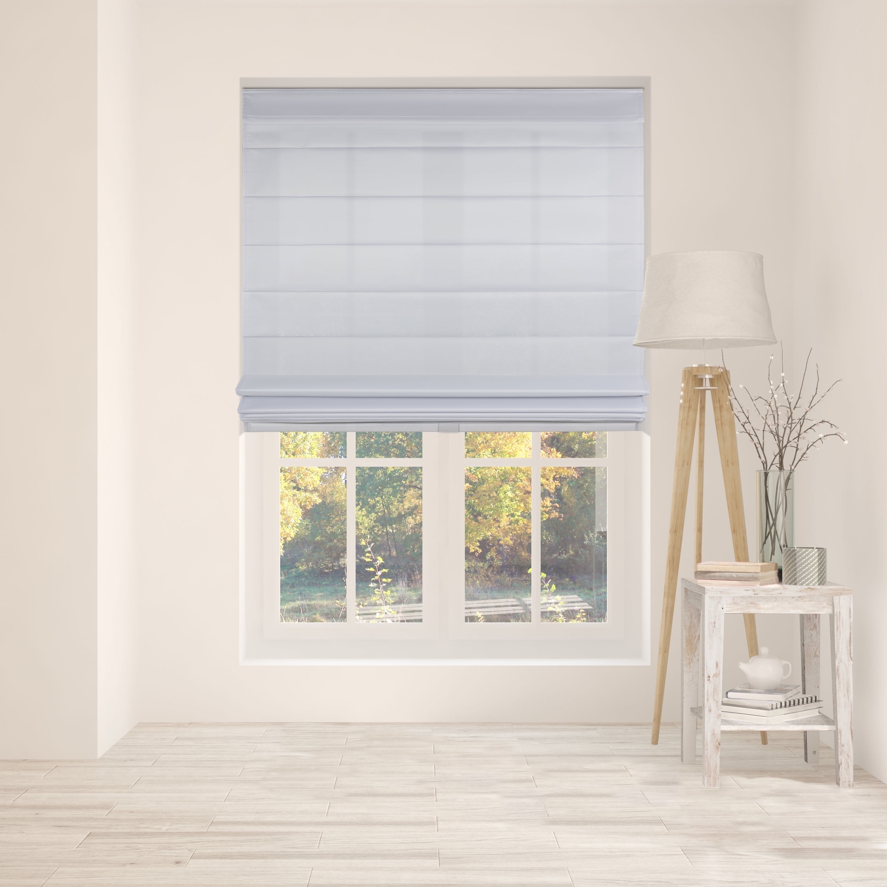 Light Gray Cordless Fabric Roman Shades 22"W x 60"H