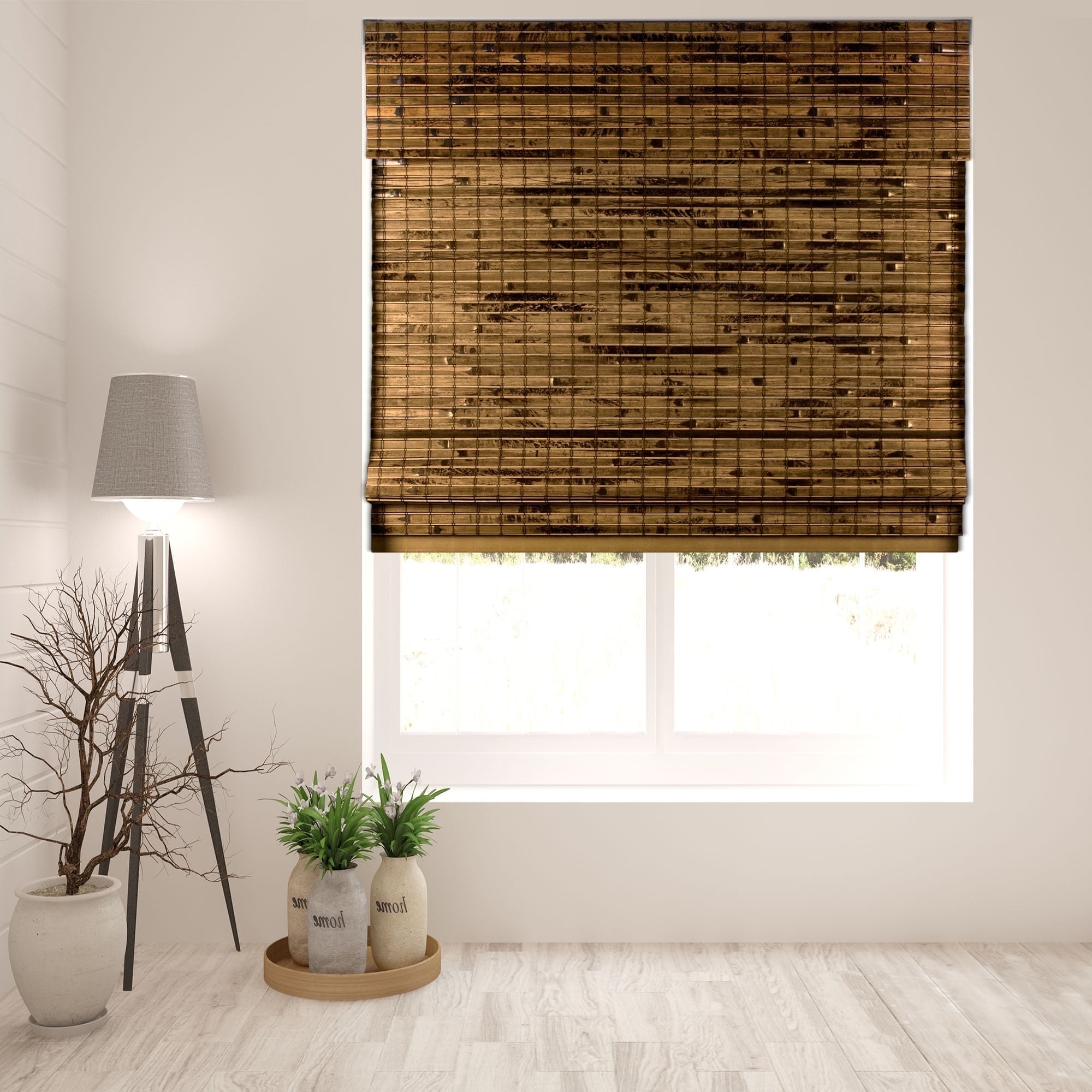 Java Deep Bamboo Cordless Blackout Roman Shades 32"W x 74"H