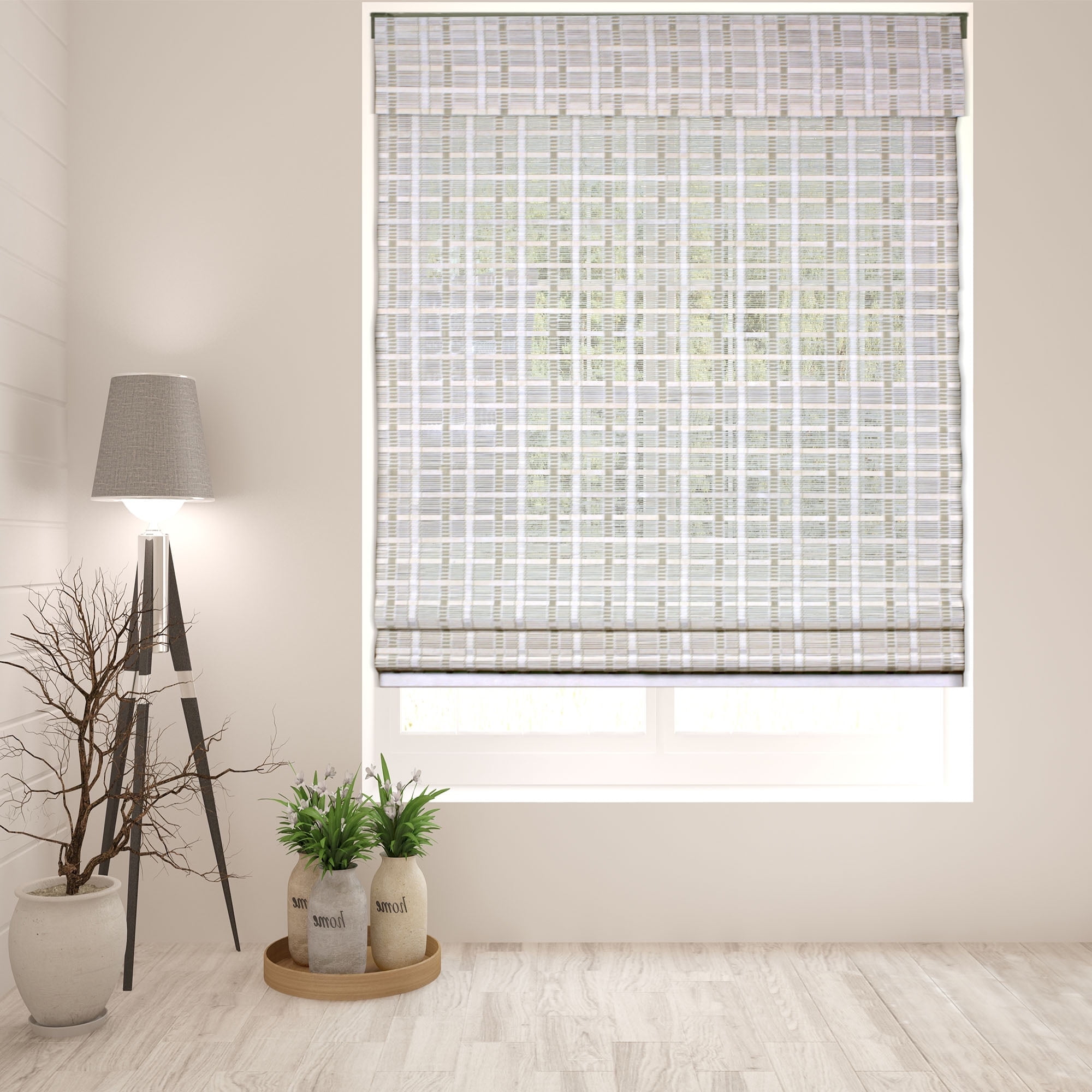 Whitewash Bamboo Cordless Sheer Roman Shade 35" x 60"