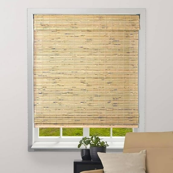 Arlo Blinds Cordless Petite Rustique Bamboo Roman Shades Blinds - Size: 25.5"W x 74"H, Light Filtering